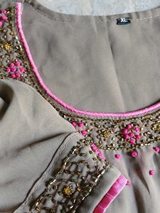 Womans Pretty Stone Kurta Set With Shall