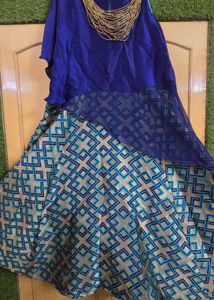 Blue &amp; Gold Patterned Dress with Necklace
