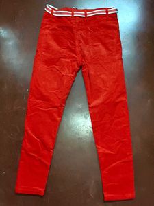 Red Corduroy Jeans with Belt
