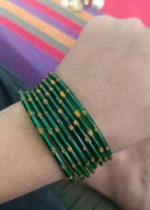 Green &amp; Gold glass Bangle Set