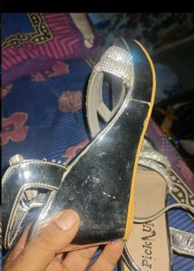 Sparkly Silver Wedge Sandals