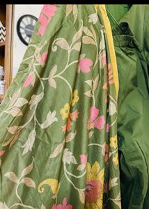Olive Green Embroidered Kurti Set