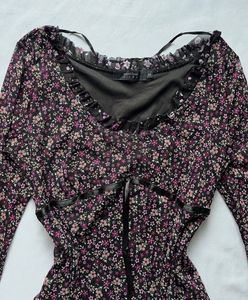 Y2k Vintage Mesh Floral Long Sleeve Top
