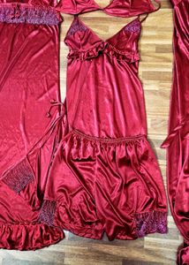 6 Piece Maroon Lingerie Set
