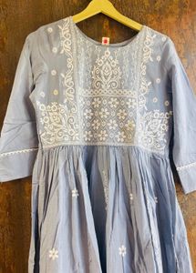 Blue Embroidered Cotton Kurti
