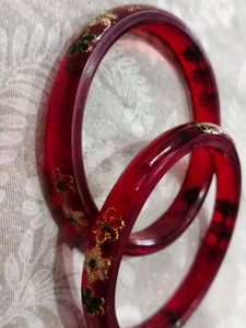 Red Floral Bangles (Set of 2)