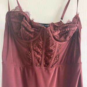 Burgundy Lace Detail Mini Dress