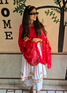 Elegant White & Red Kurta Set