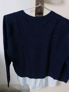 Navy Blue Textured Knit Top