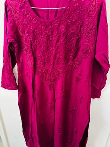 Magenta Embroidered Kurta