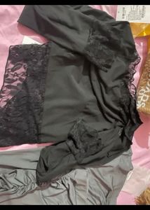 asymmetrical lace black top