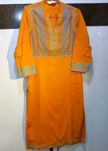 Orange Embroidered Kurta