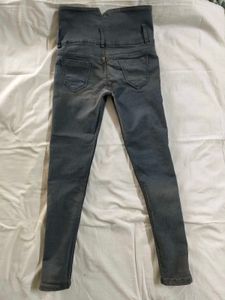 High-Waisted Gray Wash Skinny Jeans
