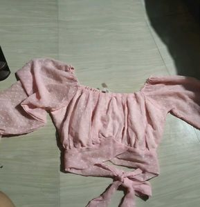 Pink Swiss Dot Crop Top