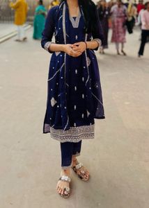 Navy Purple Kurta Set