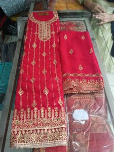 Red & Gold Embroidered Salwar Kameez Suit
