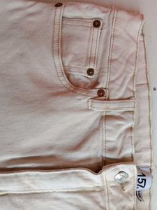 Beige Straight-Fit Denim Pants