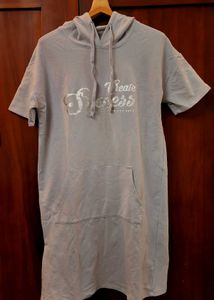 Gray Short Sleeve Hoodie Dress