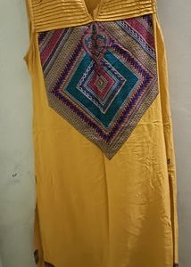 Yellow Sleeveless With Pocket Beautiful Long Kurti