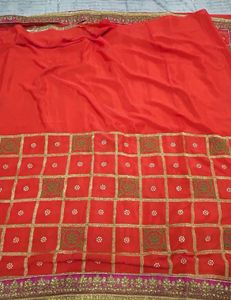 ‼️Last Call‼️Orange Silk Party Wear Saree