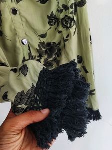 Light Green Floral Buttoned Kurta