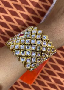 Women Golden Kundan Broad  Bracelet
