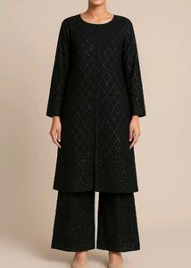 Elegant Black Embellished Pant Suit