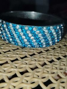 Sparkling Blue &amp; Silver Rhinestone Bangle Bracelet