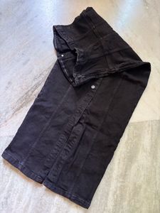 Zara Woman Denim Bustier Black Strapless Dress
