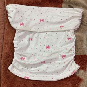 Cute White Tube Top with Bows