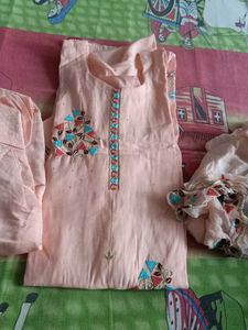 Peach Embroidered Kurta Set