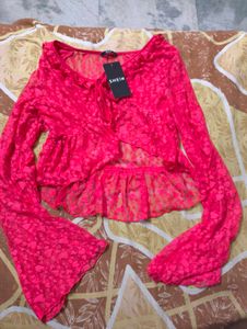 Red Lace Long Sleeve Top
