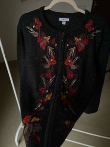CROFT&amp;BARROW VINTAGE AUTUMN FLORAL ZIPPER SWEATER