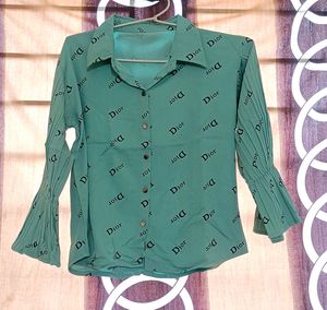 Sea Green Shirt Pattern Crop Top
