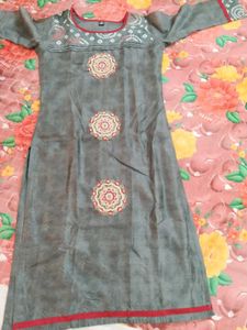 Grey Embroidered Kurti with Matching Pants