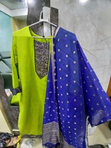Lime Green & Blue Salwar Kameez Set