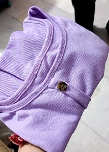 Lilac Button-Down Ribbed Top