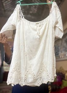 Designer Off-Shoulder Embroidered Cutwork Top