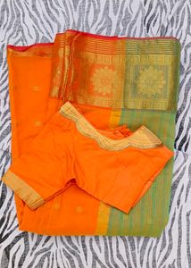 orange  green colour combination saree