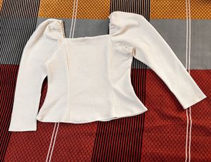White Bishop Sleeves Crepe Top