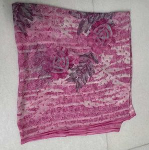 Pink Rose-Motif Printed Saree