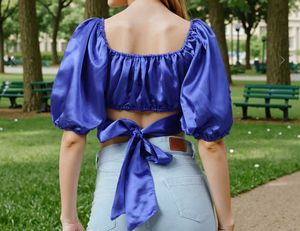 Blue Satin Crop Top M Size