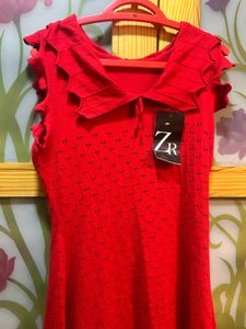 imported Red Ruffled Mini Dress new with tag unuse