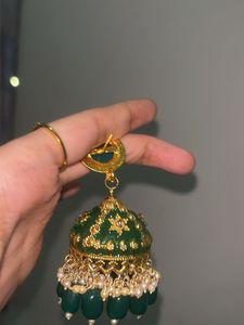 Green Jhumka Earrings