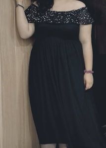 woman black embellished detail net maxi dress