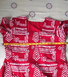 Red And White Polyester Kurta Pant Set