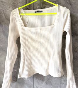 Zara Ribbed Square Neck Top