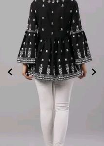 Black Embroidered Peplum Top
