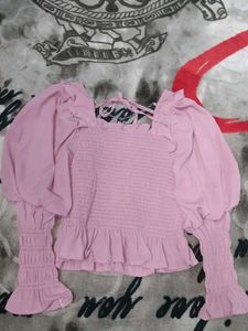 Pink Smocked Ruffle Top
