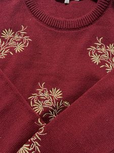 Embroidered Maroon Knit Sweater